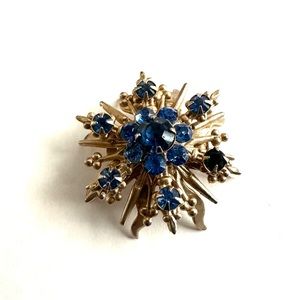 VTG Blue Cluster Flower Starburst Pin Pendant Brooch 6 Outer Stones 1950’s